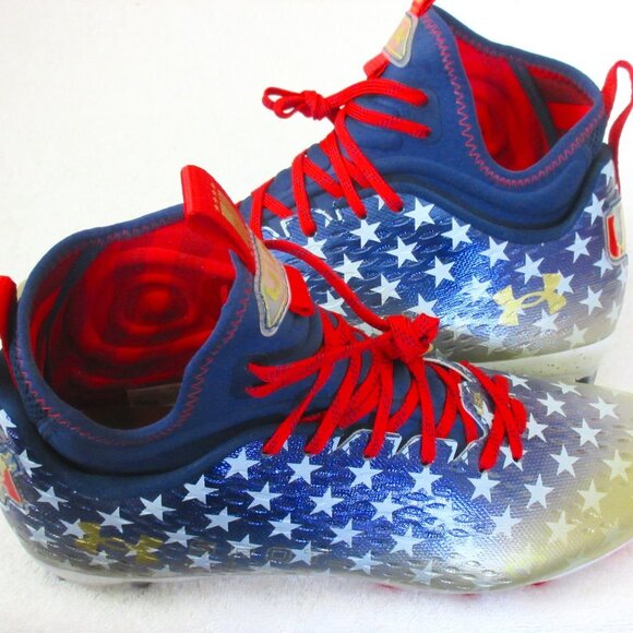 Under Armour Men's Spotlight Lux LE MC Football Cleats Size 11.5 Blue Red Gold - Picture 1 of 6